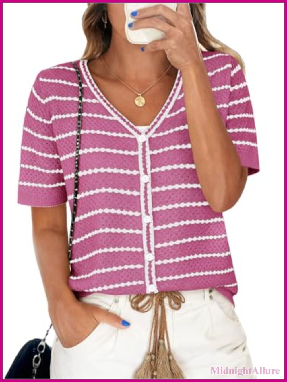 Women's Crochet Knit Cardigan V-Neck Button Down Summer Sweater Top